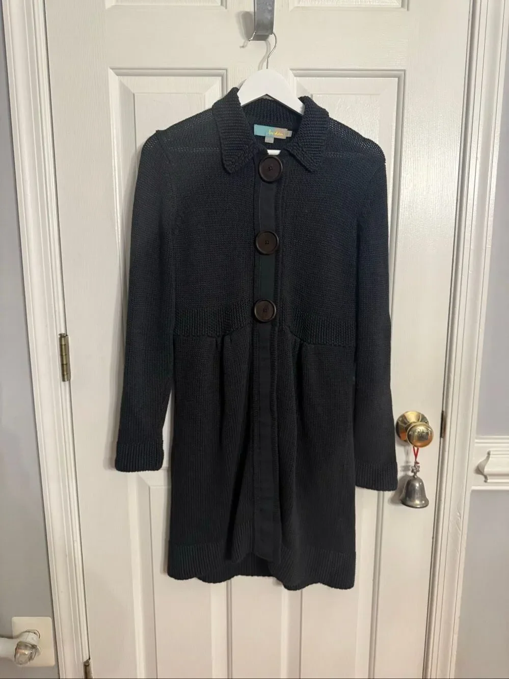 Boden Gray Long Line Snap Button Cardigan Sweater sz 10 EUC